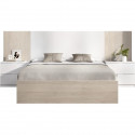 Ensemble structure de lit + tete de lit et 2 tables de nuit avec 2 tiroirs - LOMA - 160 x 200 cm - Chene naturel / Blanc
