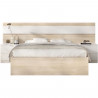 Ensemble structure de lit + tete de lit et 2 tables de nuit - NIZA - 160 x 200 cm - Chene naturel / Blanc