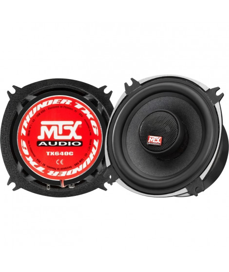 MTX TX640C Haut-parleurs voiture Coaxiaux 10cm 2 voies 70W RMS 4 Châssis alu Tweeters néodyme dôme soie Membrane pulpe célulose