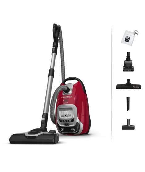 ROWENTA Silence Force Effitech Aspirateur avec sac, Bac 4,5 L, Ultra silencieux 57 dB(A), Haute filtration, Rouge YY5453FE