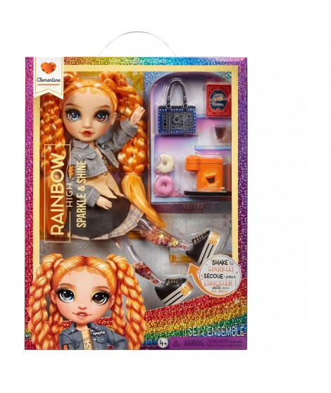 Rainbow High - Sparkle & Shine - Poupée mannequin de 27cm - Orange - Jambes avec liquide pailletés - Des 4ans