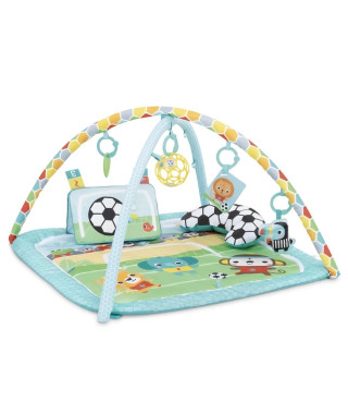 BRIGHT STARTS Tapis d'Eveil Football, Arche de jeu avec jouets Oball détachables, Musique et Lumieres, Dimensions : 47 x 74 x 74