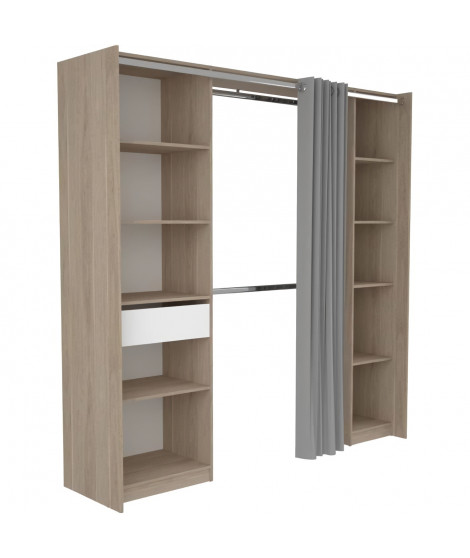EKIPA - Kit Dressing - 2 Colonnes - 1 tiroirs - 10 étageres - Décor Chene dakota blanc - 198 x 200,3 x 50 cm - GARANCE