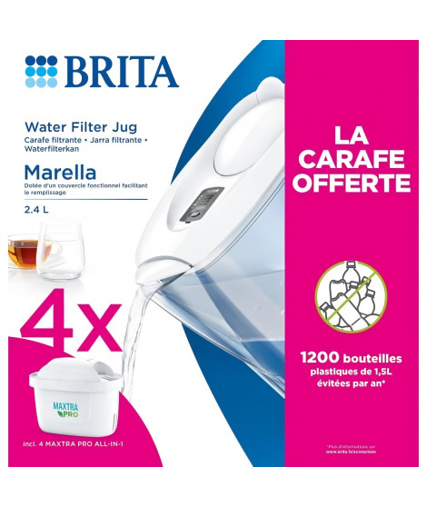 Filtres pour carafe - BRITA - MAXTRA PRO - 4 mois + Carafe MARELLA blanche offerte