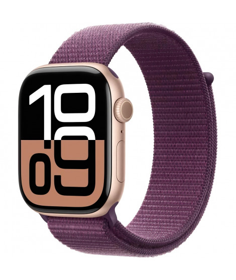 Apple Watch Series 10 GPS - 46mm - Boîtier Rose Gold Aluminium - Bracelet Plum Sport Loop