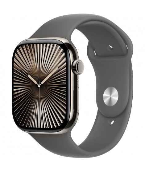 Apple Watch Series 10 GPS + Cellular - 46mm - Boîtier Natural Titanium - Bracelet Stone Grey Sport Band - S/M