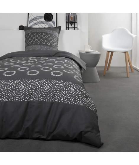 TODAY Parure de lit Coton 1 personne - 140x200 cm - Imprimé Gris Gael