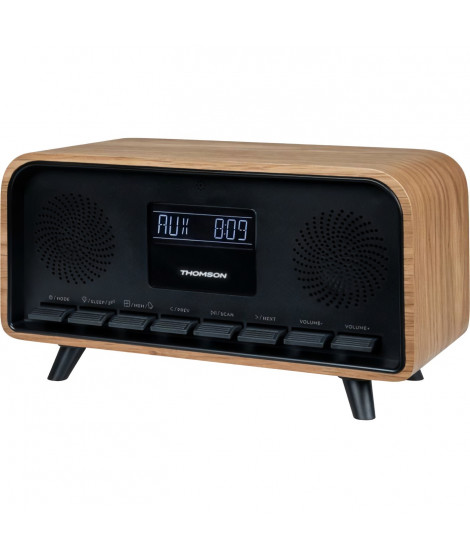Radio-réveil Bluetooth - THOMSON - Vintage Cosy - 30W, Radio FM, Double alarme, Écran LCD, Chargeur USB-C, Alim. 230V