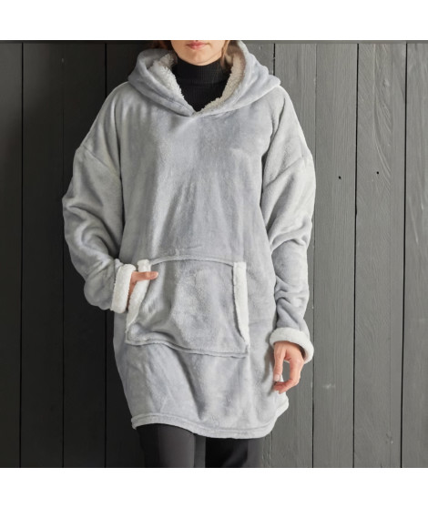 Sweat plaid polaire - TODAY - Manches longues et poche - 70 x 87 cm - Gris