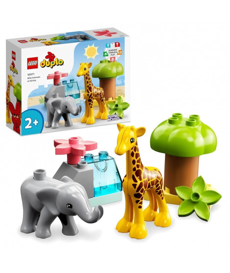 LEGO 10971 DUPLO Animaux Sauvages d'Afrique, Jouet sur le Safari des 2 Ans avec Figurines d'Éléphant et  Girafe avec Tapis de…