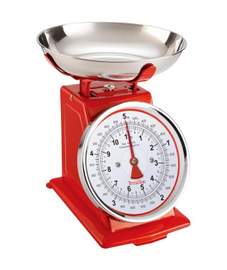 Balance de cuisine mécanique - TERRAILLON - TRAD 500 Rouge - Portée 5 Kg - Style rétro - Bol 1 L