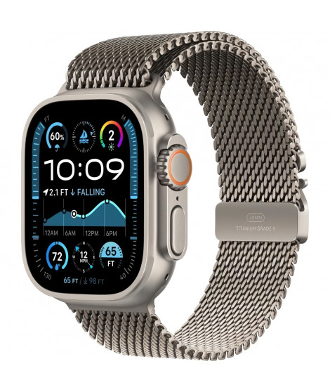 Apple Watch Ultra 2 GPS + Cellular - 49mm - Boîtier Natural Titanium - Bracelet Natural Titanium Milanese Loop - M