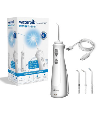 Jet Dentaire - WATERPIK - WF-13 Pearl - Blanc - Sans fil - Rechargeable - 2 Niveaux de pression - 4 Embouts