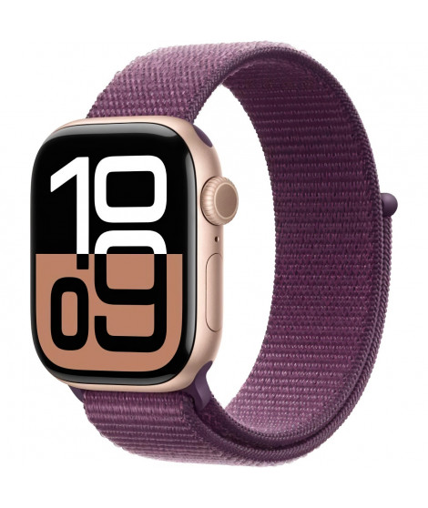 Apple Watch Series 10 GPS + Cellular - 42mm - Boîtier Rose Gold Aluminium - Bracelet Plum Sport Loop