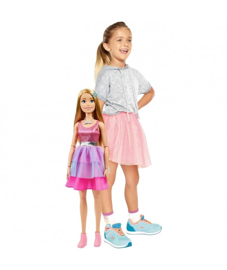 BARBIE GRANDE POUPÉE BLONDE FASHIONISTAS AVEC ROBE ROSE IRISÉE, 71 CM,