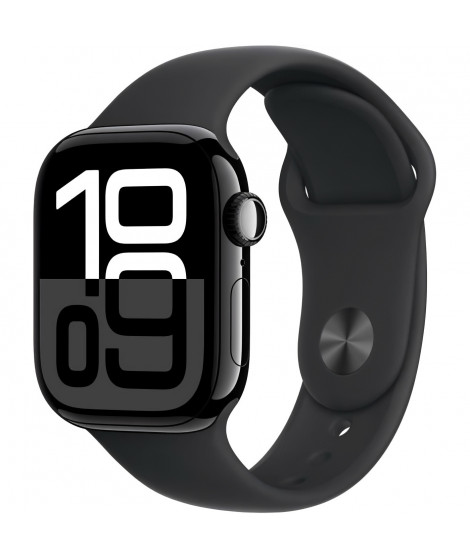 Apple Watch Series 10 GPS + Cellular - 42mm - Boîtier Jet Black Aluminium - Bracelet Black Sport Band - M/L