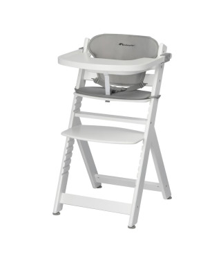 BEBECONFORT TIMBA + coussin Chaise haute bébé, Chaise bois évolutive, de 6 mois a 99 ans, Chaise White et coussin gray