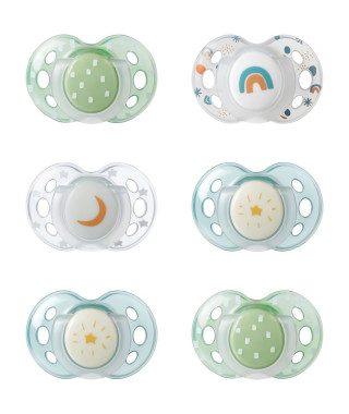 Sucette de nuit - TOMMEE TIPPEE - 18-36 mois - Lot de 6 sucettes phosphorescentes avec capsule de stérilisation réutilisable