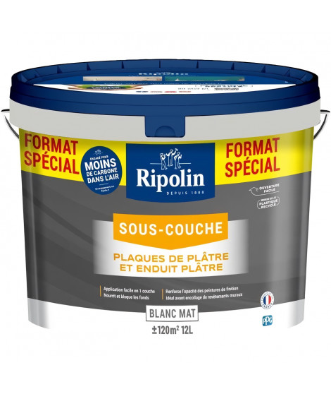 Peinture sous-couche plaque de platre - RIPOLIN - 290380 - Blanc - Mat - 12 L