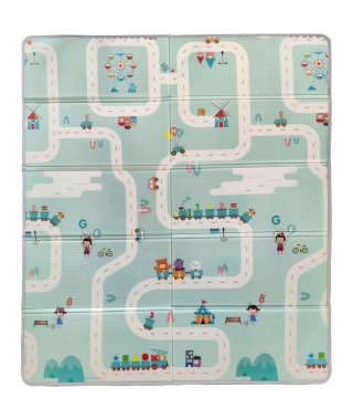 Maxi tapis d'éveil réversible - TINEO - 150 x 180 cm - Facade animaux / Circuit de voitures