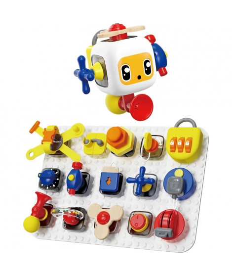 Set Busy Board Delux - TOP BRIGHT - Cube et Planche - 15 Gadgets - Serrures - Klaxon - Boutons