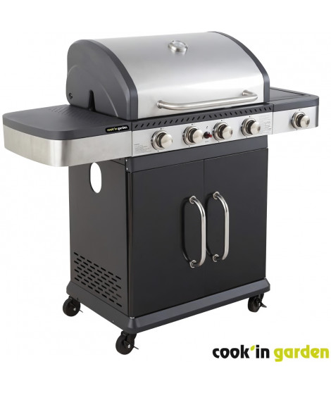Barbecue a gaz - COOK'IN GARDEN - FIDGI 4 - 4 brûleurs + Side - Noir