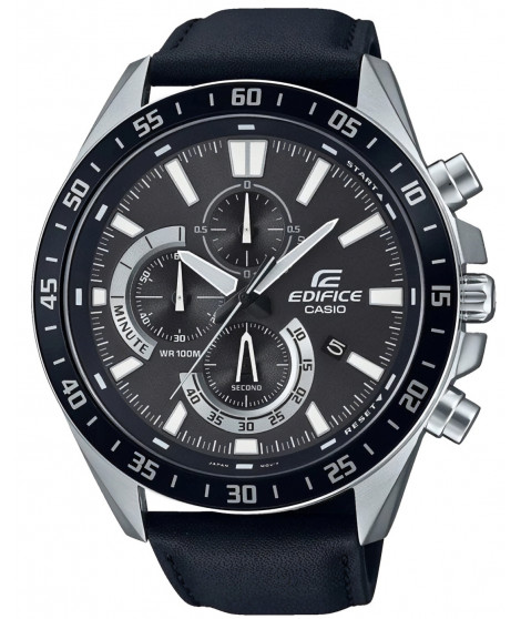 CASIO - Montre en cuir véritable - EDIFICE - Noir