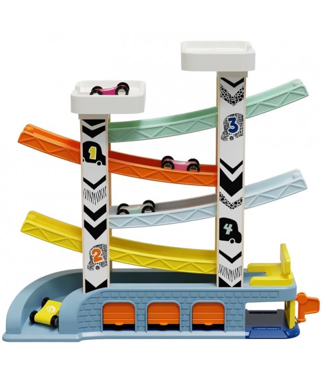 Circuit Automobile - TOP BRIGHT - 4 Voitures de Course - 4 Rampes - 2 Niveaux de Parking - Station-Service