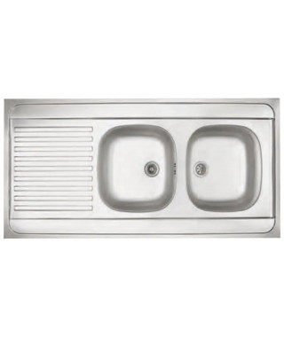 EVIER INOX MONOBLOC A POSER 120-60 "NF" 2 CUVES - 1 EGOUTTOIR 18/10