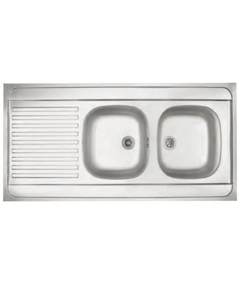 EVIER INOX MONOBLOC A POSER 120-60 "NF" 2 CUVES - 1 EGOUTTOIR 18/10