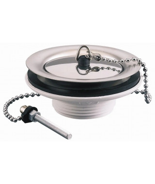 BONDE EVIER GRILLE INOX A BOUCHON PLASTIQUE - ENCOMBREMENT SOUS EVIER 28MM