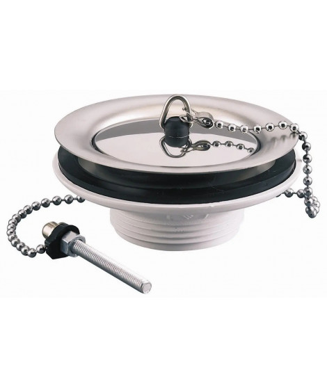 BONDE EVIER GRILLE INOX A BOUCHON PLASTIQUE - ENCOMBREMENT SOUS EVIER 28MM