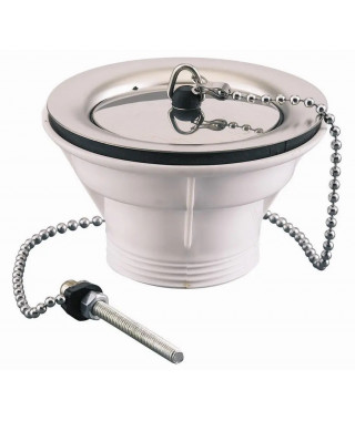 BONDE EVIER GRILLE INOX A BOUCHON PLASTIQUE - ENCOMBREMENT SOUS EVIER 50,5MM