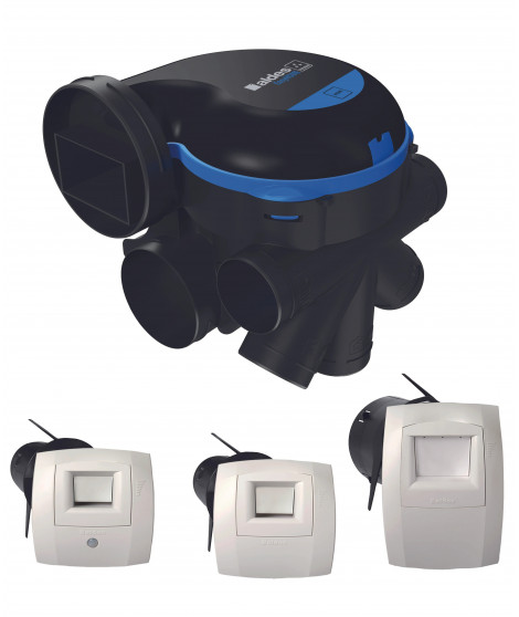 Kit VMC simple flux EasyHOME Hygroréglable COMBLES Premium Micro Watt livré avec 3 bouches Bahia Curve