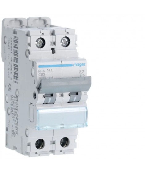 DISJONCTEUR 2P 10-15KA COURBE C 63A 2MODULES