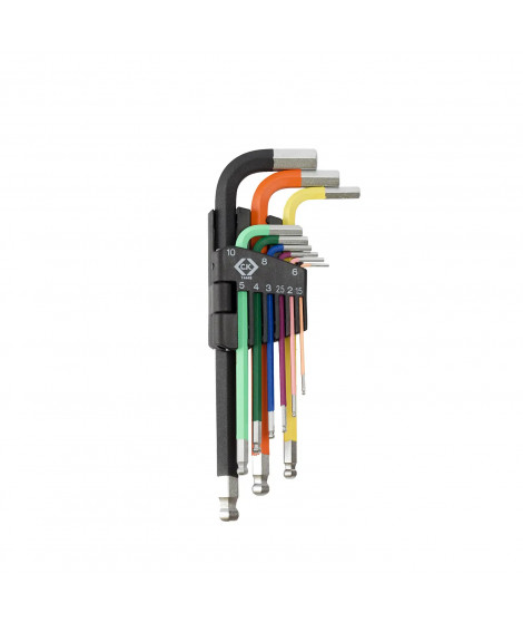 JEU DE 9 CLES SIX PANS MALES A POINTE SPHERIQUE DE COULEUR