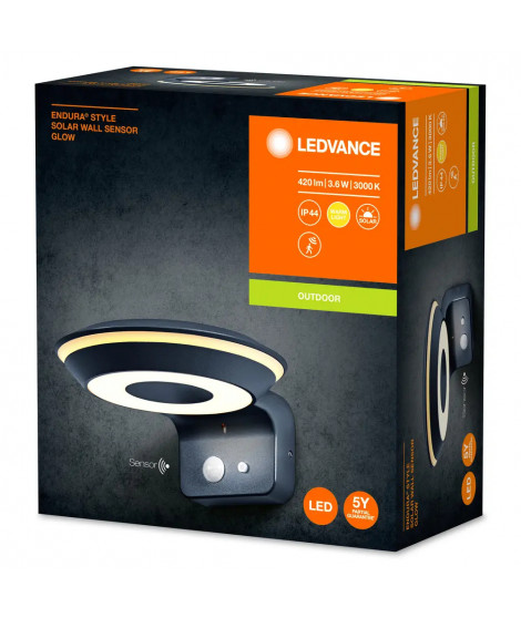 LDV ENDURA STYLE SOLAR GLOW SENSOR 5W/3000K 210LM IP44 GRIS APPLIQUE LEDVANCE