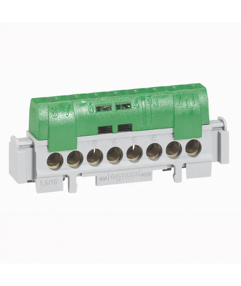 Bornier de répartition isolé IP2X terre 1 connexion 6 à 25mm² - vert - 141mm