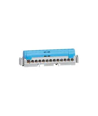 Bornier de répartition isolé IP2X neutre - 8x1,5mm² à 16mm² - bleu - long.75mm