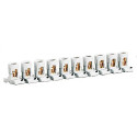 Barrette de 10 bornes séparables avec capacité par borne 2x25mm² et pas 21,5mm