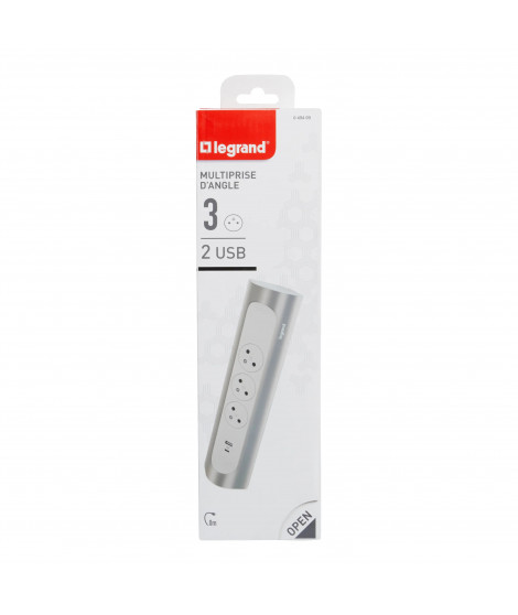 Rallonge d'angle 3x2P+T Surface et USB A+C à câbler - blanc/alu