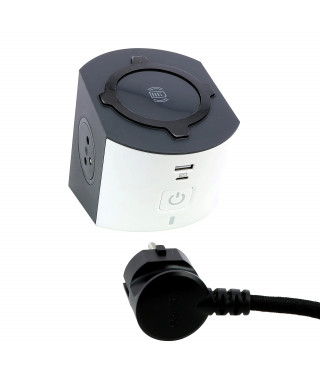 Station de charge 2x2P+T, chargeur sans fil , USB A+C et cordon 2m - blanc/gris