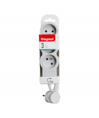 Rallonge 3x2P+T avec cordon 1,5m 3G 1mm² - blanc/gris clair