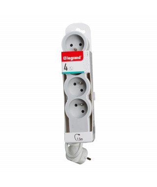 Rallonge 4x2P+T avec cordon 1,5m 3G 1mm² - blanc/gris clair
