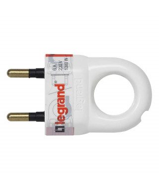 Fiche plastique 2P 6A avec anneau d'extraction - blanc