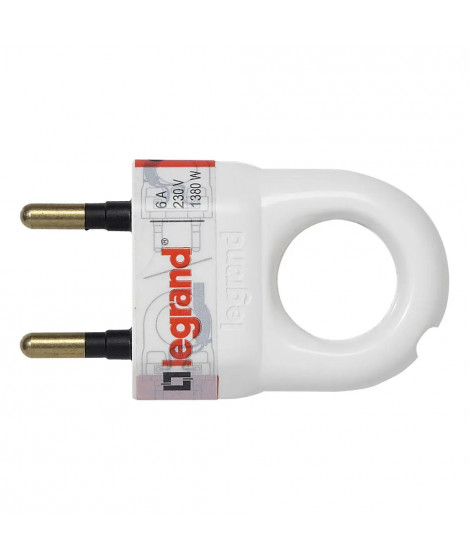 Fiche plastique 2P 6A avec anneau d'extraction - blanc