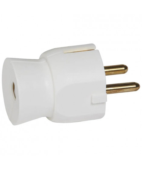 Fiche plastique 2P+T 16A standard germanique à sortie droite - blanc