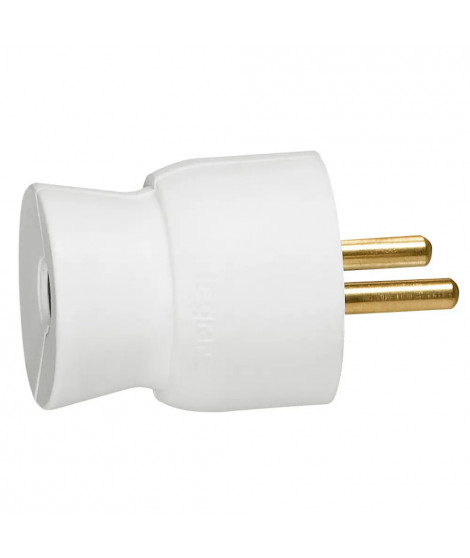 Fiche plastique 2P+T 16A à sortie droite - blanc