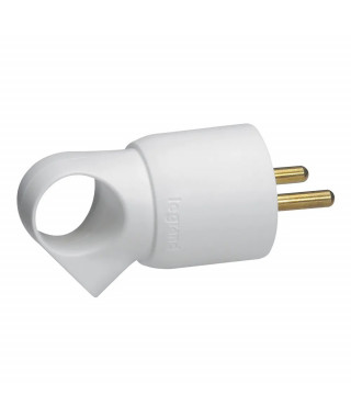 Fiche plastique 2P+T 16A à anneau - blanc