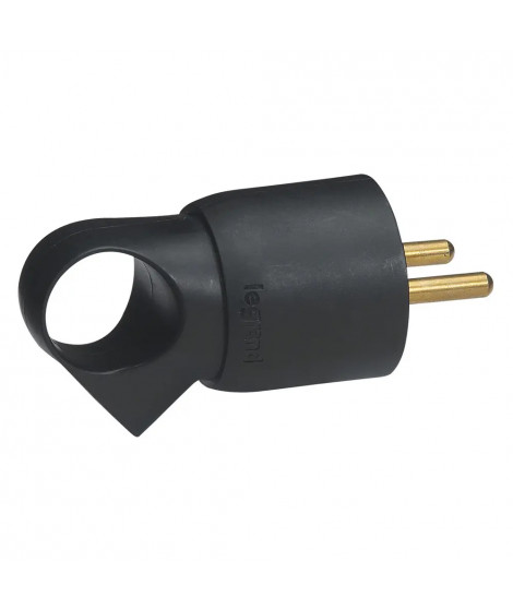 Fiche plastique 2P+T 16A - à anneau - noir